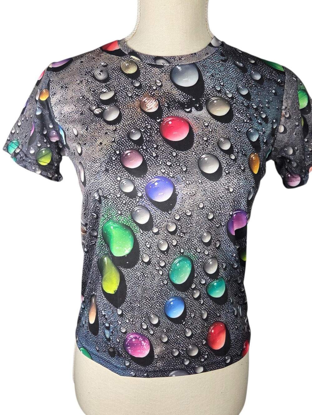 🔥4/$20 Raindrop T-shirt Womens Extra Small -Gray -Colorful -Water Drop Tee